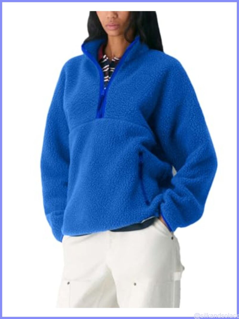 Women's Quarter Zip Fleece Pullover Fuzzy Sherpa Jacket